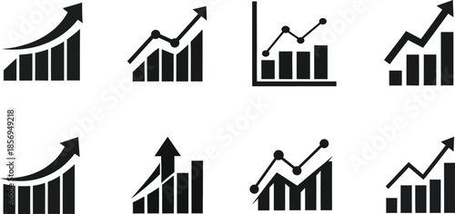 Collection of black and white business growth chart icons