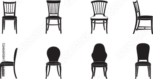Collection of various chair silhouettes in different positions and angles
