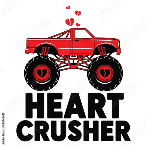 Heart Crusher Monster Truck Love Breakup Illustration