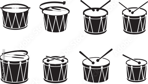 drum icons in various positions and actions on white background