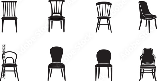 Set of various chair silhouettes in different styles and designs