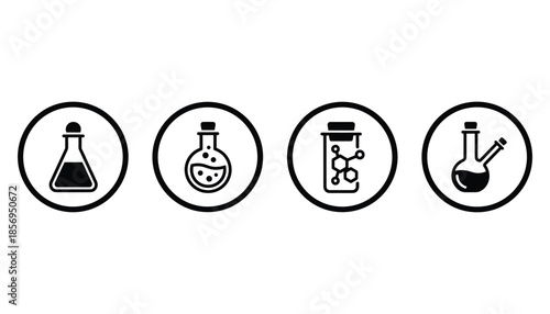 Laboratory glassware in circle outline science element logo vector illustration.