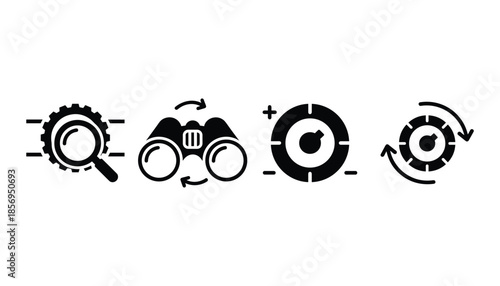 Magnifier glass gear binocular tool target goal search focus solution concept vector.