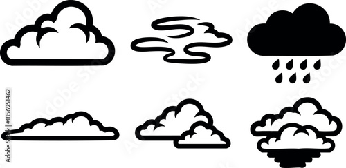 Weather Icons Vector Set with Different Cloud and Rain Symbols Illustration 