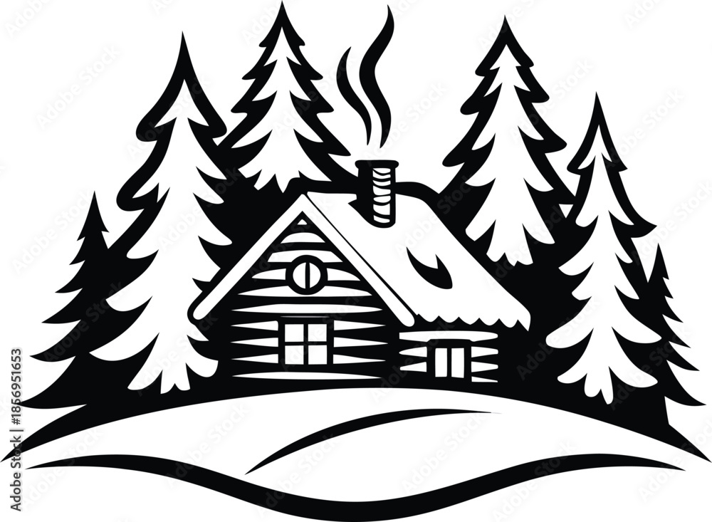 Fototapeta premium Winter Christmas Snow Scene Illustration