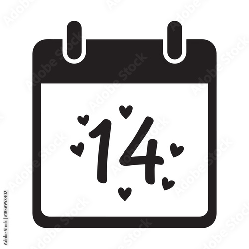 February 14 Valentine Calendar Icon with Hearts