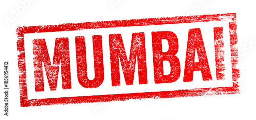 MUMBAI stamp style typography graphic showing city name in distressed rectangular mark conveying travel destination identity urban concept location branding and place recognition illustration