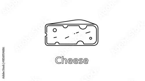 Simple black and white line art icon representing a wedge of swiss cheese with visible holes ready for use in food related graphic design projects