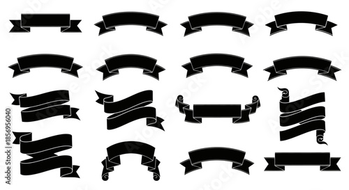 Collection of various black ribbon banners.