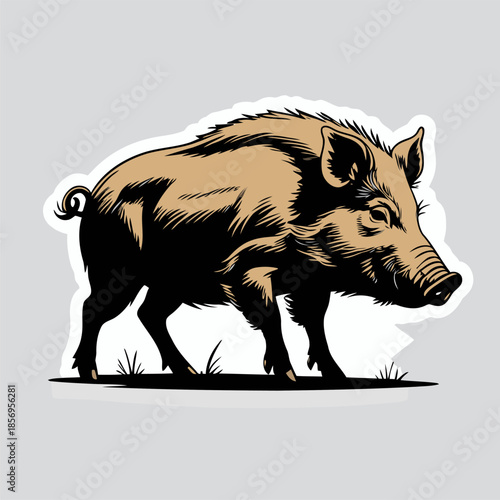vector image of a wild boar in the forest