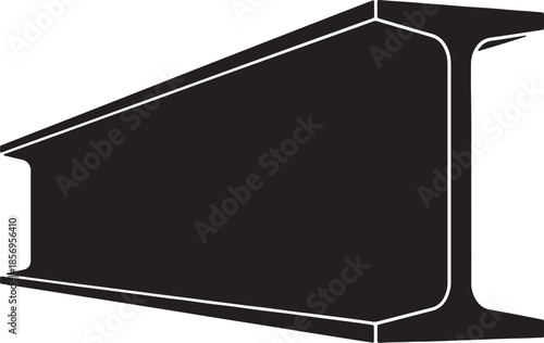 Black silhouette of a steel I-beam construction viewed from an angle showcasing its structural shape and industrial also transparent background