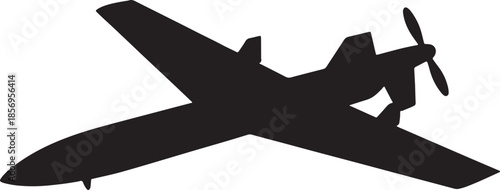 Black silhouette of a propeller-driven aircraft viewed from a three-quarter angle showing the engine nacelle and propeller detail also transparent background