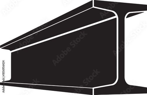 Black silhouette of a steel I-beam or H-beam construction viewed from a perspective angle metal also transparent background