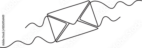 Outline of two overlapping envelopes or letters with wavy lines suggesting communication or transmission also transparent background