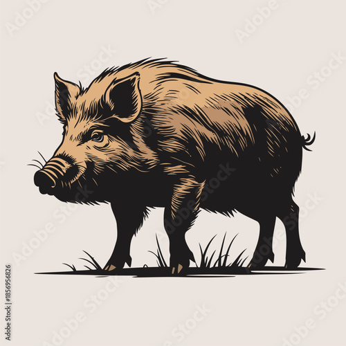 vector image of a wild boar in the forest