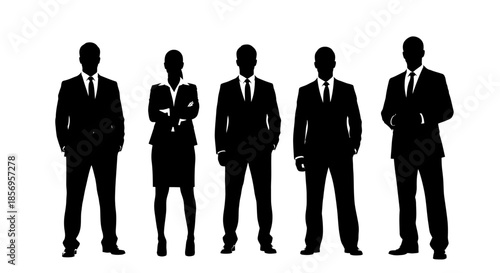 Silhouettes of business professionals standing together.