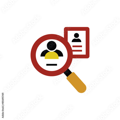 User Profile Search Icon Vector, Identity Verification, Personal Data Lookup, HR Recruitment, Account Audit Illustration