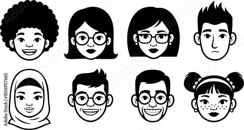 Diverse multicultural people avatars icons set with glasses and hairstyles vector illustration 