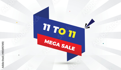 11 to 11 mega sale editable eps format web banner vector art illustration template design blue red gradient shapes yellow bold font white gray gradient abstract sun shine business background 4k