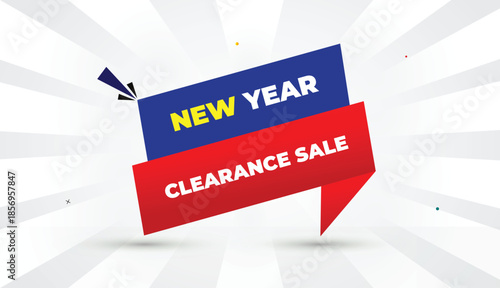 new year sale clearance editable eps format web banner vector art illustration template design blue red gradient shapes yellow bold font white gray abstract sun shine business background 4k