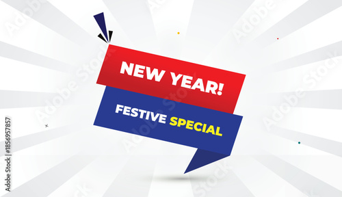 New Year Festive Special Editable EPS Format Web Banner Vector Art Illustration Template Design Red Gradient Deep Blue Shapes Yellow Bold Font White Gray Gradient Abstract Illustration Sun Shine Busin