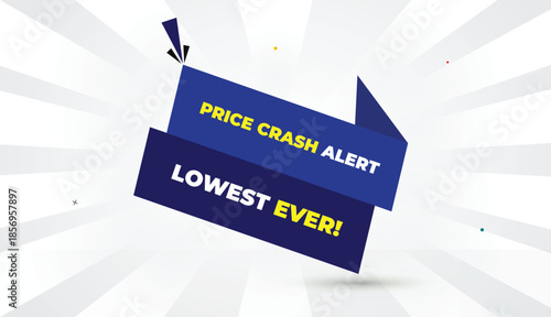 price crash alert lowest ever editable eps format web banner vector art illustration template design blue light dark shapes yellow bold font white gray gradient abstract sun shine business background 