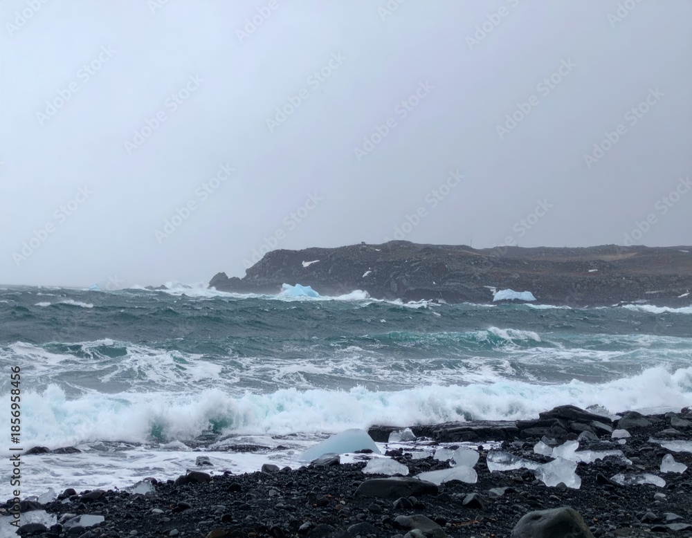 Fototapeta premium Crashing Ocean Surf In Snowfall