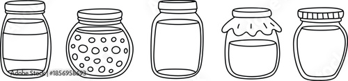 Jar Illustration Set with Unique Shapes and Lids – Decorative Container Icons for Culinary, Storage, Packaging, and Kitchen Design Projects