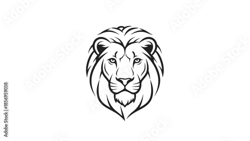 A geometric line art illustration of a lion's head with a majestic mane on a plain white background, showcasing a stylized animal design.