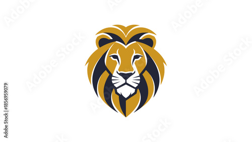 Geometric lion logo with a stylized mane in shades of gold, black, and white, set against a clean white background.