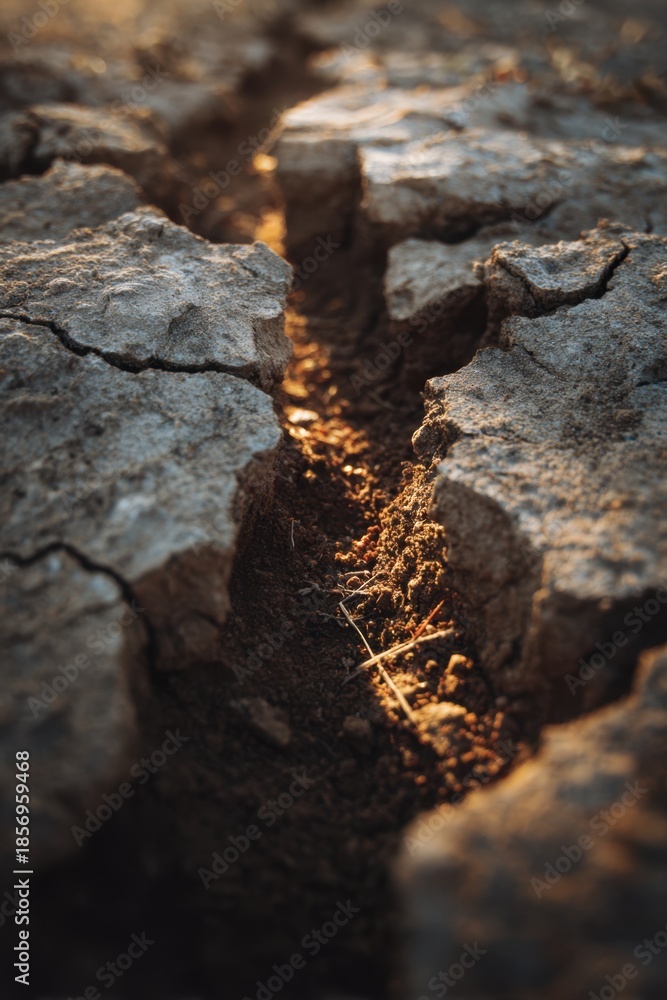 Fototapeta premium Dramatic close-up of cracked earth highlighting drought impact and climate change