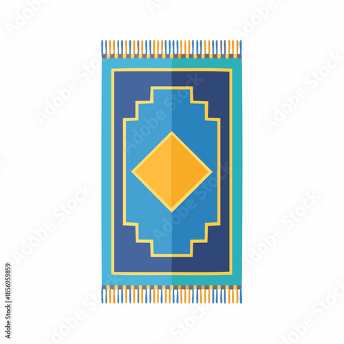Islamic prayer mat, blue and gold, decorative rug for religious worship