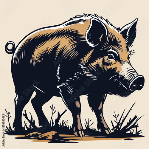 vector image of a wild boar in the forest