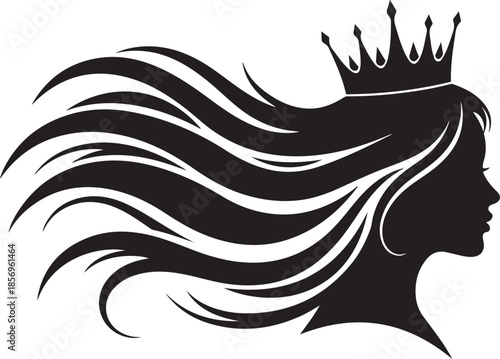 Silhouette of a Woman with Long Flowing Hair and a Crown female profile