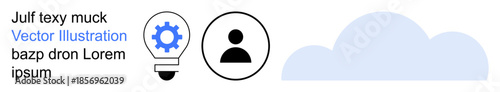 Innovation, technology, digital identity, data storage, cloud computing, user profile management. Lightbulb, gear and user profile icons with abstract cloud. Cloud computing and digital identity