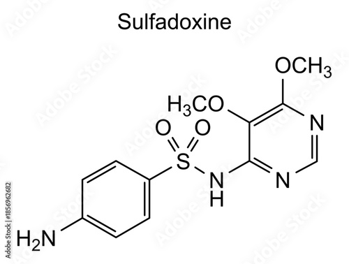 Sulfadoxine, chemical structure of sulfadoxine, drug substance