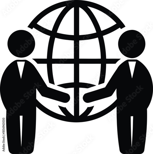 Global partnership icon silhouette vector art illustration and minimal black and white design
