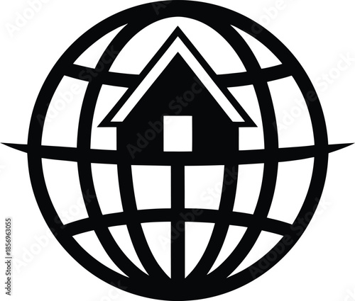 Global village symbol silhouette vector art illustration and minimal black and white design