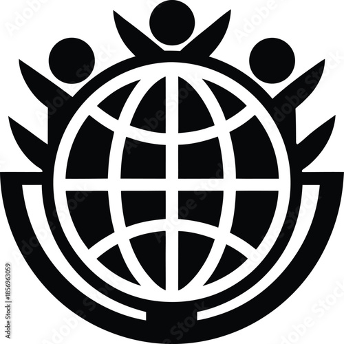 Global unity emblem silhouette vector art illustration and minimal black and white design