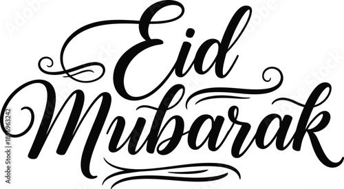 Elegant Cursive Eid Mubarak Calligraphy Greeting Design for Muslim Holiday Celebrations and Postcards