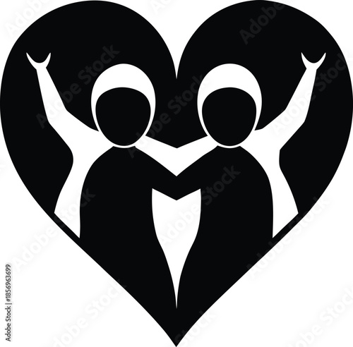 People forming a heart shape silhouette vector art illustration and minimal black and white design