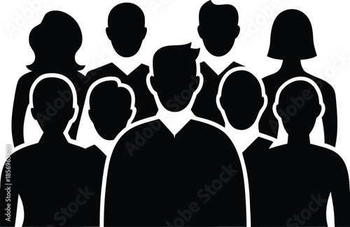 Silhouettes of diverse people together silhouette vector art illustration and minimal black and white design