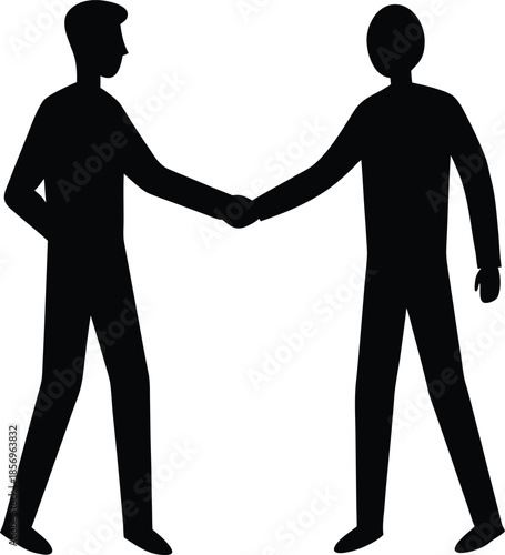 Two people shaking hands silhouette vector art illustration and minimal black and white design