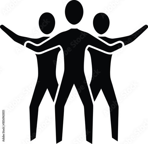 Unity pose arms linked together silhouette vector art illustration and minimal black and white design