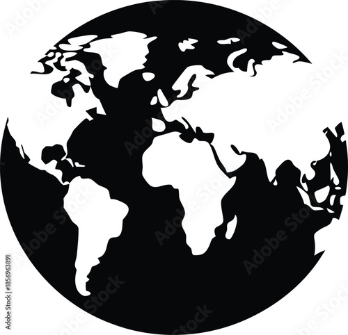 World map with diverse people silhouette vector art illustration and minimal black and white design