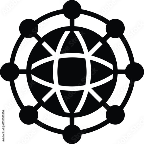 World connected symbol silhouette vector art illustration and minimal black and white design