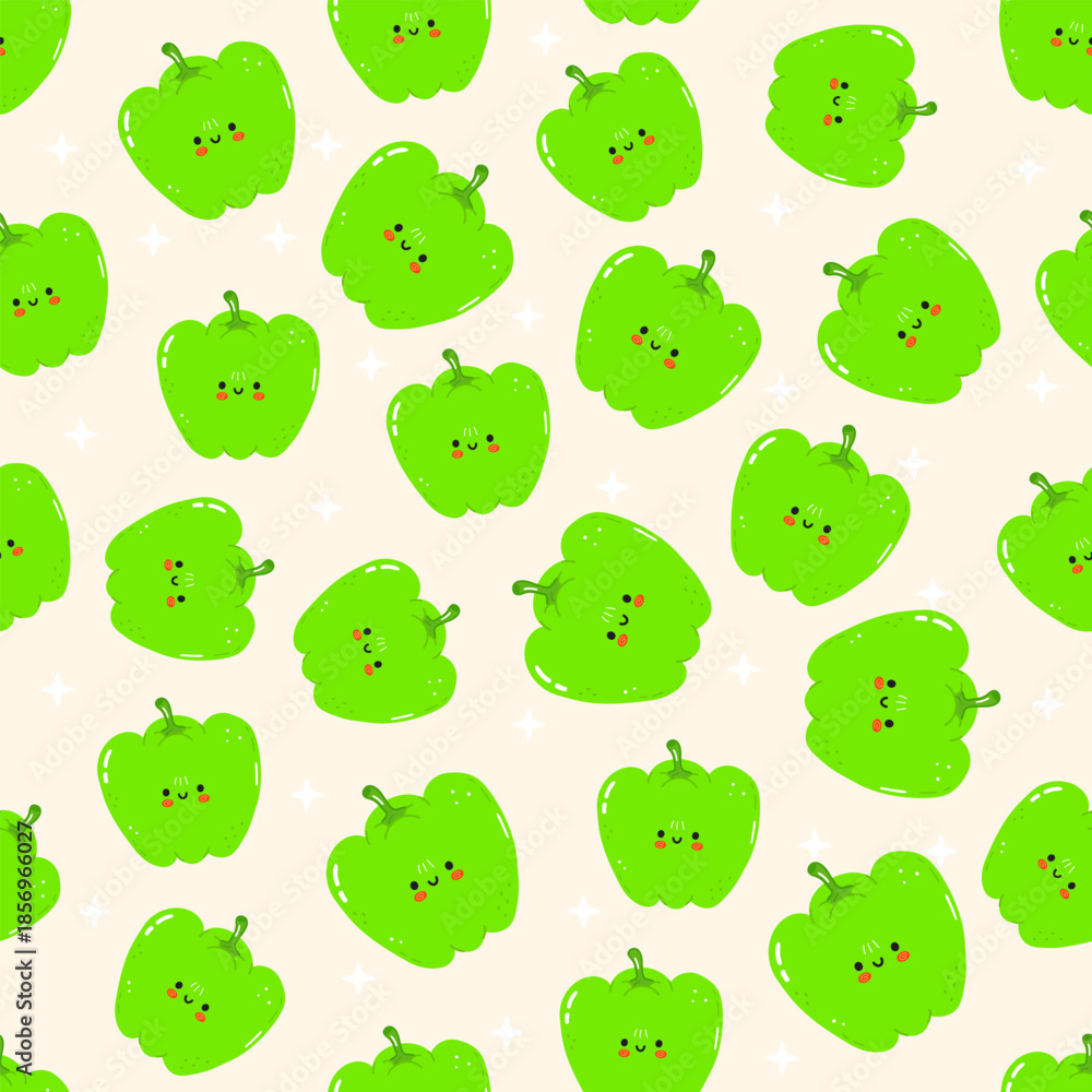 Obraz premium Green bell pepper cute character seamless pattern