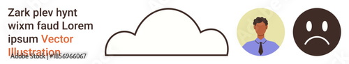 Communication, emotion , feedback, weather, digital visuals, expressions. Minimalist cloud shape, a neutral person and a sad emotion. Communication and emotion ation concept