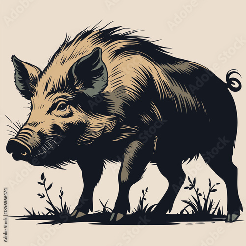 vector image of a wild boar in the forest