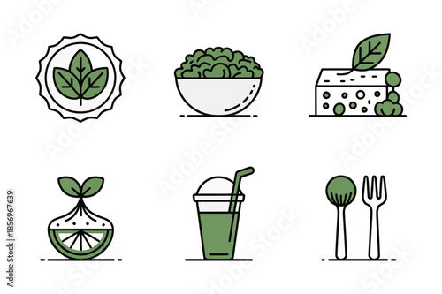 Healthy Organic Food and Vegan Lifestyle Icon Collection